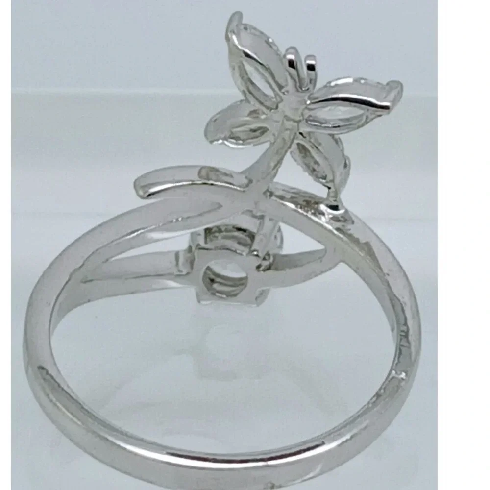 Vintage 1990s‎ Butterfly Bypass Ring Silver Tone Marquise Round Stones Size 7.5